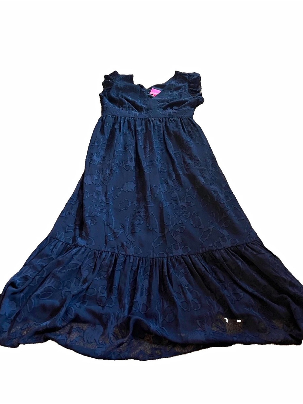 Lilly Pulitzer Autumn Ruffle Midi Dress True Navy Botanical Size 12 NWT